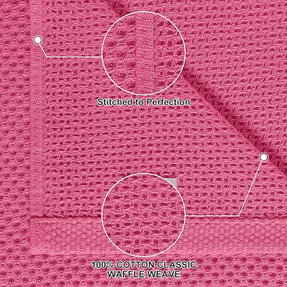 Homaxy 100% Cotton Kitchen Towels and Dishcloths Set, 12 x 12 Inches and 13 x 28 Inches, Set of 8 Bulk Kitchen Towels Set, Ultra Soft Absorbent Dish Cloths for Washing Dishes, Hot Pink