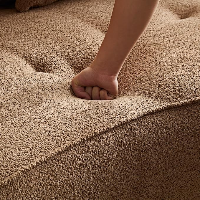 109" Modern Curved Sofa Sectional Couch, Luxury Comfy Boucle Upholstered Couches, Oversized 3 Seater Minimalist Deep Seat Modular Sofas for Living Room,Bedroom, Home Office, Apartment,Camel