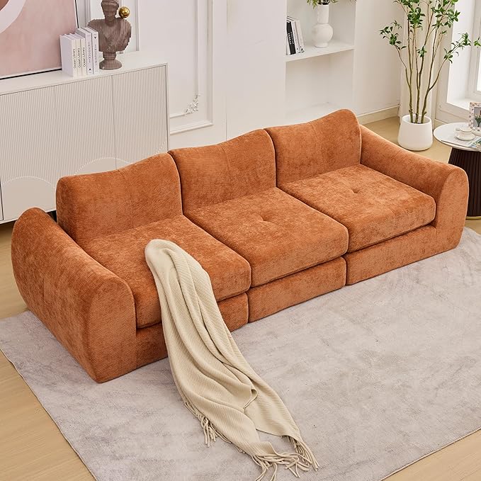 101.6" Modular Sectional Cloud Sofa,Floor Boneless Couch, 4-in-1 Folding Convertible Sofa Bed, Modular Cushion Couch,Suitable for Living Room,Bedroom and Recreation Room (Orange)