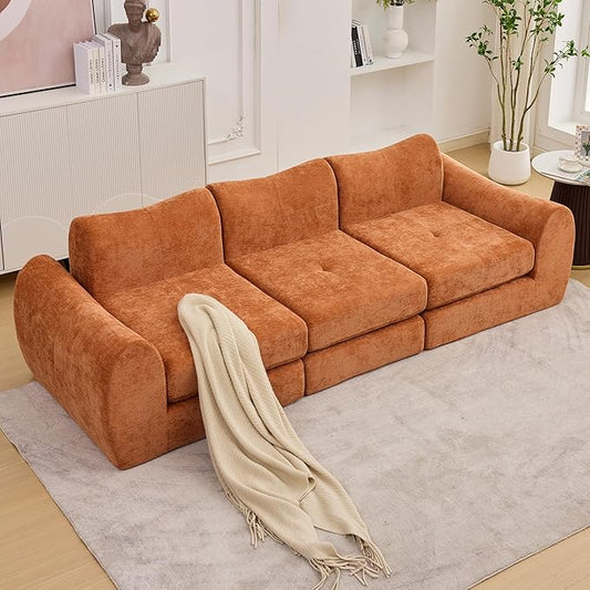 101.6" Modular Sectional Cloud Sofa,Floor Boneless Couch, 4-in-1 Folding Convertible Sofa Bed, Modular Cushion Couch,Suitable for Living Room,Bedroom and Recreation Room (Orange)