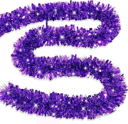 33FT Purple Tinsel Christmas Garland Metallic Twist Shiny Garland for Christmas Tree Decorations, Xmas Holiday Hanging Garland for Home Indoor Outdoor Party Supplies Holiday Decor