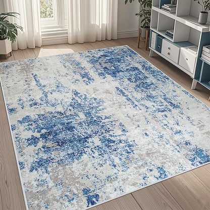 5x8 Area Rugs for Living Room Rug Washable: Abstract Rug for Dining Room Bedroom Carpet Non Slip 5 by 8 Indoor Modern Nursery Home Office Blue Grey White