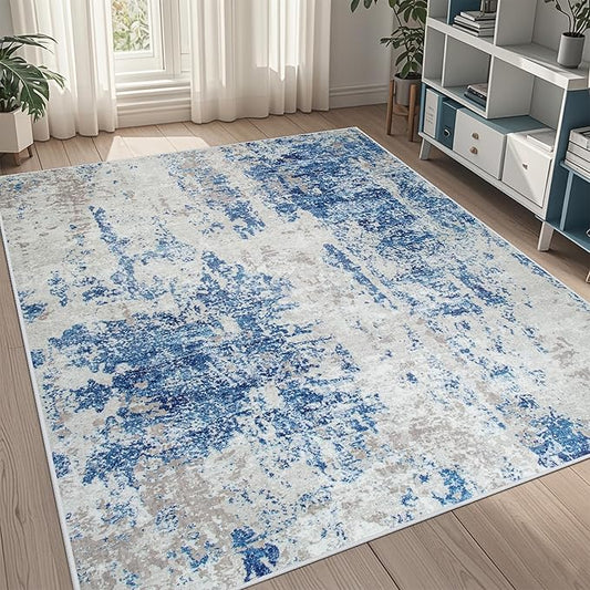 5x8 Area Rugs for Living Room Rug Washable: Abstract Rug for Dining Room Bedroom Carpet Non Slip 5 by 8 Indoor Modern Nursery Home Office Blue Grey White