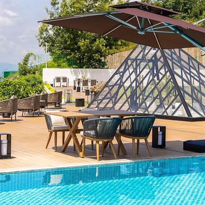 PURPLE LEAF 5 Pieces Patio Dining Table Set Wicker Outdoor Furniture Rectangular Table and Chairs Set for Garden Deck Teak-Finish Aluminum Frame Backyard Kitchen Set, Cushions and Pillows Included