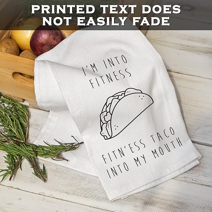 I'm Into Fitness Taco Kitchen Towels 18x24 Funny Dish Towels Tabletop Decor Taco