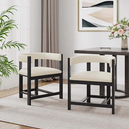 Christopher Knight Home Set of 2 Arley Modern Fabric Upholstered Dining Sturdy Wooden Kitchen Side Chair with Ergonomic Backrest and Footrest, Soft Padded Barrel, Beige+Black