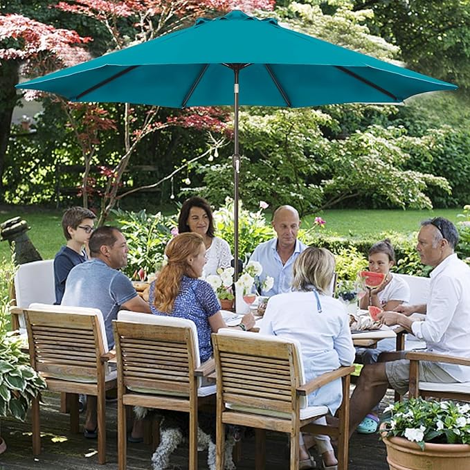 Blissun 9' Outdoor Patio Umbrella, Outdoor Table Umbrella, Yard Umbrella, Market Umbrella with 8 Sturdy Ribs, Push Button Tilt and Crank