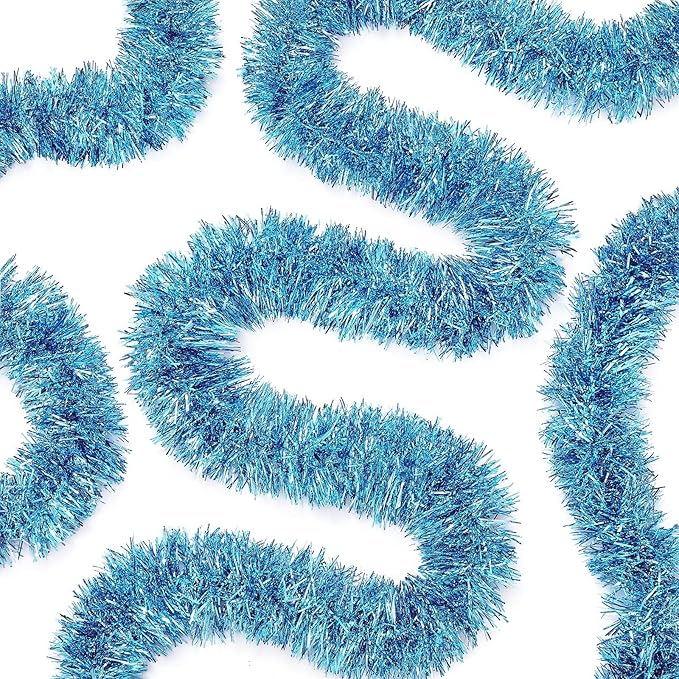 WILLBOND 50 ft Christmas Tinsel Garland Metallic Tinsel Twist Garland Christmas Tree Decorations New Year Wedding Birthday Hanging Decorations Party Supplies, 3 Inch(Light Blue)