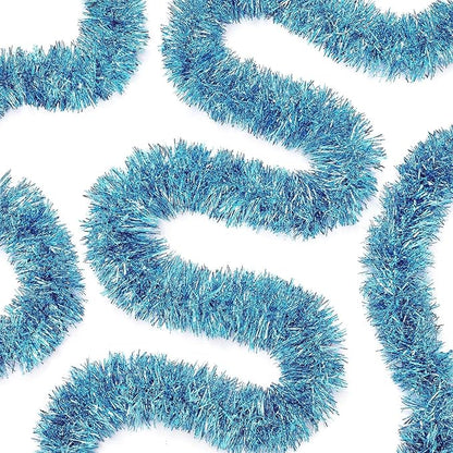 WILLBOND 50 ft Christmas Tinsel Garland Metallic Tinsel Twist Garland Christmas Tree Decorations New Year Wedding Birthday Hanging Decorations Party Supplies, 3 Inch(Light Blue)