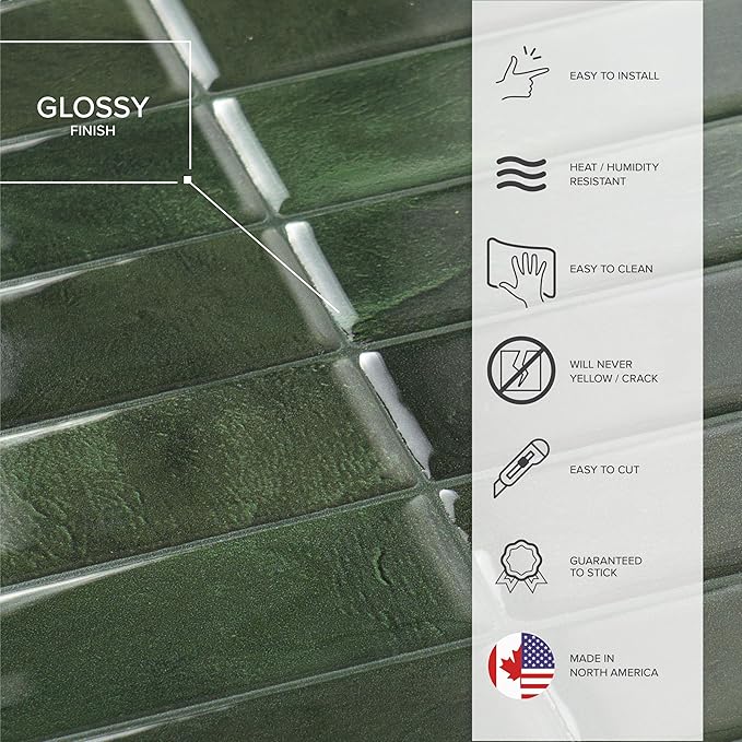 Smart Tiles SMART TILES Peel and Stick Backsplash - 5 Sheets of 11.43'' x 9'' - 3D Adhesive Peel and Stick Tile Backsplash for Kitchen, Bathroom, Wall Tile, Sefrou Green