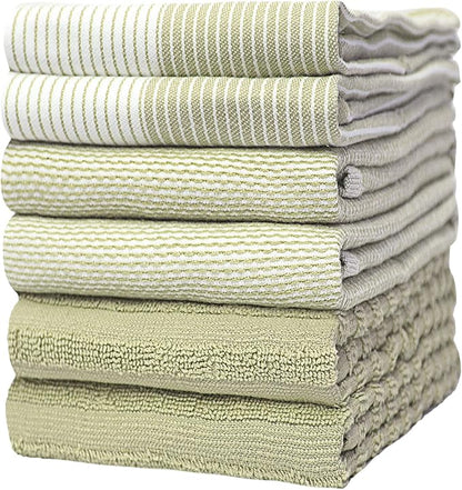 Premium Kitchen Towels 6 Pack Large Cotton Flat Terry Absorbent Tea Towels with Hanging Loop Sage Green 20x28