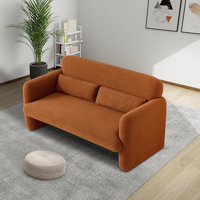 59.06'' Loveseat Sofa, 2 Seater Sherpa Fabric Love Seat Couch, Comfy Upholstered Modern Leisure Loveseat Couches with 2 Waist Pillow for Bedroom, Office, Living Room