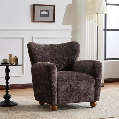 Christopher Knight Home Lindy Wingback Accent Chair, Upholstered Armchair with Rounded Wooden Legs, Curved Backrest Single Sofa, Soft Cushion Seating, Comfy Lounge Chair for Living Room, Dark Brown