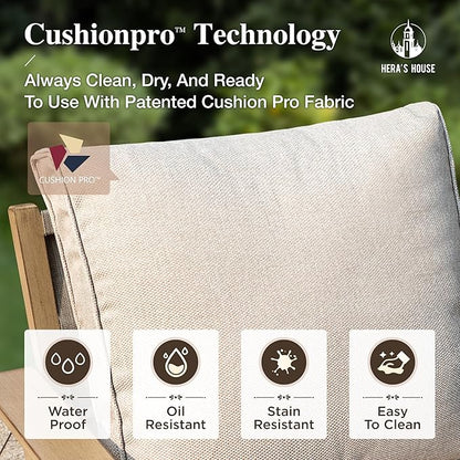 HERA'S HOUSE Patio Furniture Set 5-Piece, Metal Outdoor Conversation Set with Wood Grain Finish, 2 x Swivel Chair, 1 x 3-Seat Outdoor Chair, 2 x Multi-Functional Table for Garden Deck Backyard