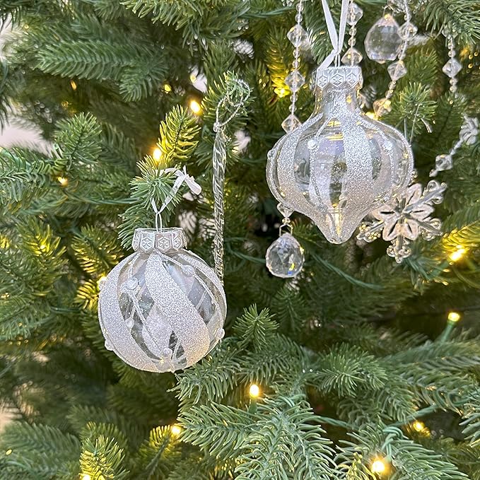 XmasExp Christmas Ball Ornaments Set 12ct Large Shatterproof Pastic Christmas Tree Decorations Delicate Hanging Ornaments (2.76", Diamond Silver)