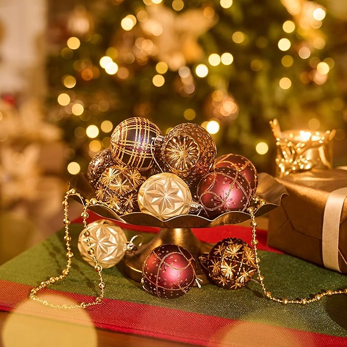 Valery Madelyn Ornaments for Christmas Trees, 9ct 2.36 Inches Bronze Copper Gold and Purple Shatterproof Christmas Tree Decorations, Luxury Hanging Ball Ornaments for Xmas Holiday Party Decor