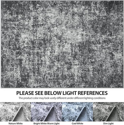 9x12 Area Rugs for Living Room Rug Washable: Abstract Large Rug for Dining Room Bedroom Carpet Non Slip 9 by 12 Indoor Modern Nursery Home Office Black Grey