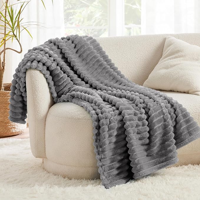 Bedsure GentleSoft Frost Gray Fleece Blanket for - Cozy Soft Blankets for Women, Cute Small Throws for Girls, 50x60 Inches