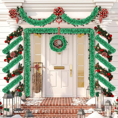 50 Ft Christmas Tinsel Garland Green Thick Tinsel Garland Xmas Tree Decorations Metallic Tinsel Twist Garland for Christmas, Birthday, Party Decor Indoor Outdoor Party Supplies