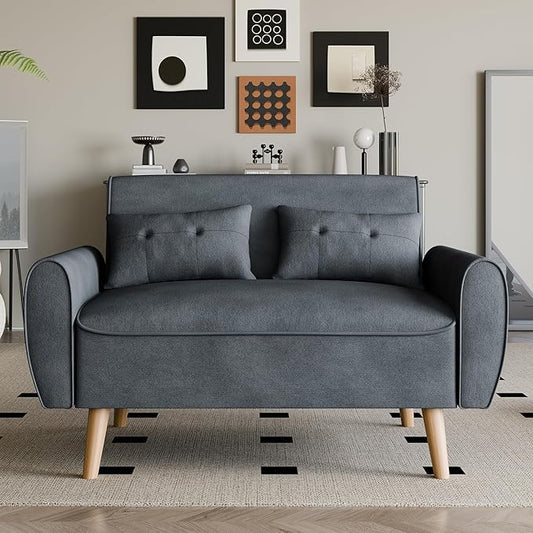 Vongrasig Small Modern Loveseat Sofa 47" Mid Century Linen 2 Seat Couch Tufted Love Seat, Dark Gray