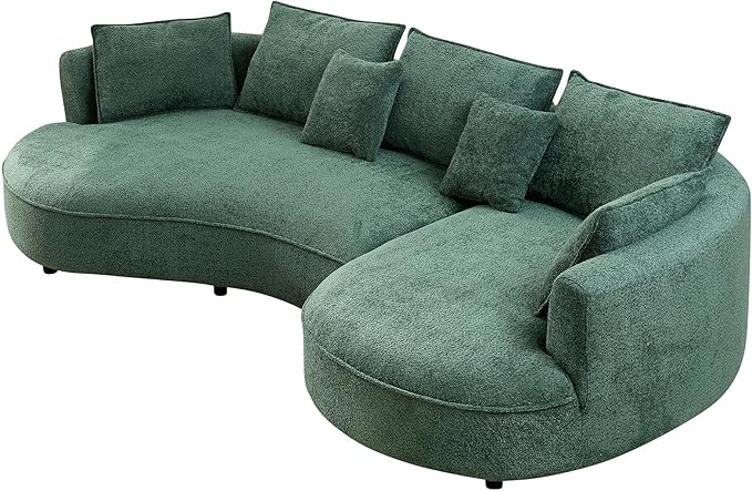 125'' Modern Curved Cloud Sofa Luxury Living Room 5 Seater Combo Sofa Cloud Curve Design Mid Century Upholstered Sofa with Ottoman for Living Room Bedroom Apartment (Boucle, Green)