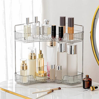 Corner Bathroom Counter Organizer Bathroom Countertop Shelf Makeup Organizer for Vanity Perfume Corner Storage (2 Tiers, Grey)