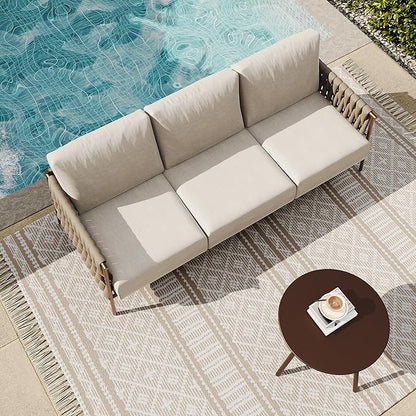 EAST OAK Life Chatter Outdoor Patio Furniture | Outdoor Seating 3 Seats with Waterproof Thick Cushions | Deep Seating Modern Patio for Garden, Porch, Balcony & Backyard | Chestnut & Apricot