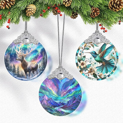 Northern Lights Stained Glass Ornament, Christmas Tree Decor, Northern Lights Ornaments for Christmas Tree