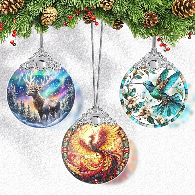 Stained Glass Phoenix Ornament, Phoenix Christmas Tree Ornaments Xmas Decorations, Holiday and Xmas Presents