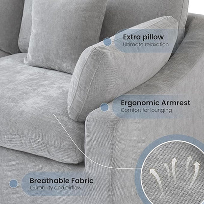 WJShome Cloud Couch Modular Sectional Sofa,82.68" Oversized LoveSofa, Down Filled Convertible Wide Seater for Living Room Set, Covers Washable&Replaceable,Grey