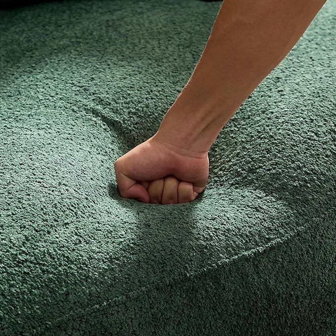 KEIKI 102" Curved Oversized Boucle Modular Sectional Sofa with 4 Throw Pillows, Mid-Century Style 4-Seater Upholstered Corner Plush Comfy Couch, Easy Assembly, for Apartment, Living Room, Green