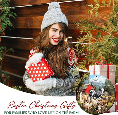 OASSIE Christmas Farmer Gifts for Women - Wooden Rustic Farmhouse Ornaments for Tree Decorations - Animal Lover Gifts for Farmers, Farm Animal Christmas Ornaments for Farmhouse Decor, Gift for Farmer