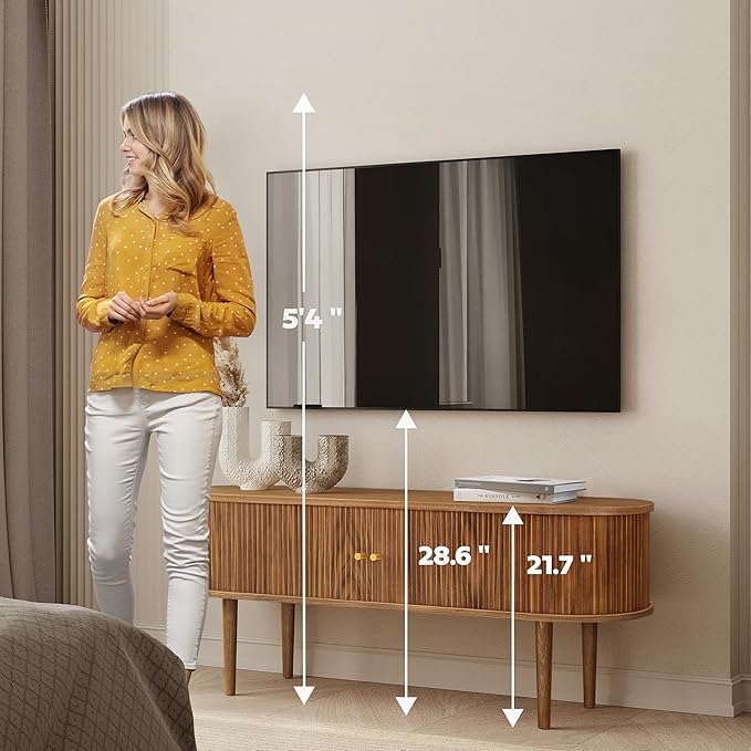 WERMO 55'' TV Stand with Storage and Shelves for 32-60 inch TV. Wood Entertainment Center with Doors for Living Room and Bedroom, Mid Century Modern Console Table, Television Stand (Walnut)