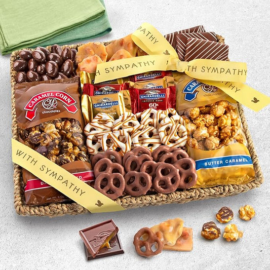 A Gift Inside With Sympathy Chocolate Caramel and Crunch Grand Gift Basket with Snacks, Ghirardelli and Chocolate-Covered Nuts