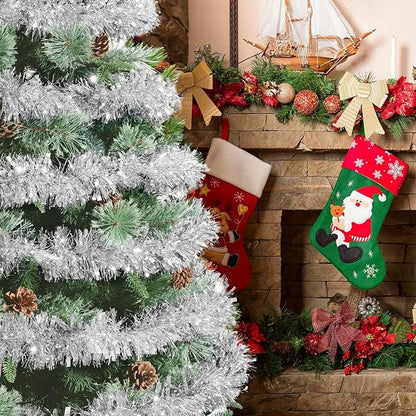 33FT Silver Tinsel Christmas Garland Metallic Twist Shiny Garland for Christmas Tree Decorations, Xmas Holiday Hanging Garland for Home Indoor Outdoor Party Supplies Decor