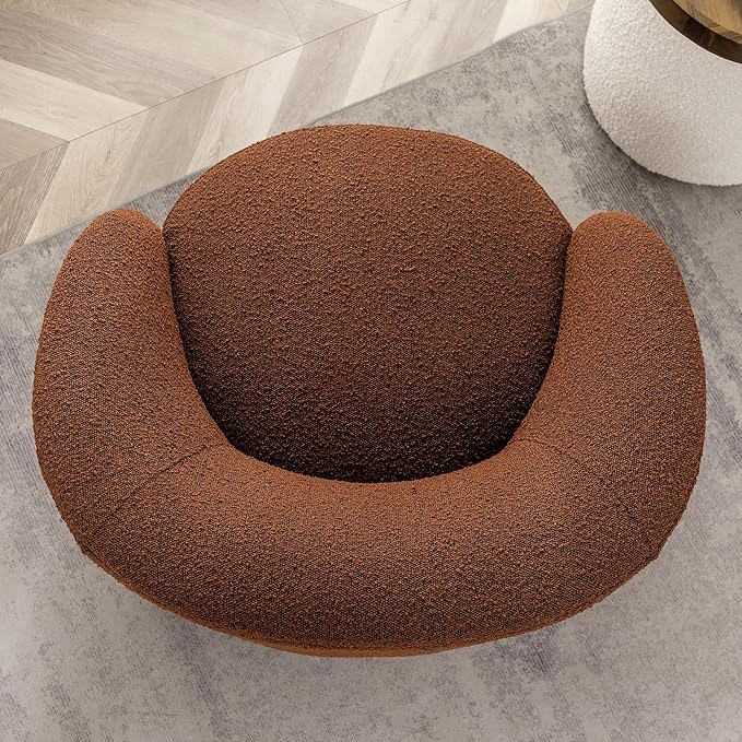 KINWELL 34" W Mid Century Modern Swivel Barrel Chair, Round Upholstered Boucle Swivel Accent Chairs, No Assembly Chair for Living Room Bedroom Reading Apartment Lounge Nursery
