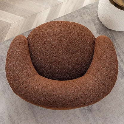KINWELL 34" W Mid Century Modern Swivel Barrel Chair, Round Upholstered Boucle Swivel Accent Chairs, No Assembly Chair for Living Room Bedroom Reading Apartment Lounge Nursery