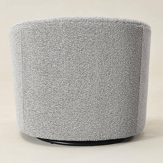 KINWELL Sherpa Swivel Barrel Chair & Round Ball Pillow Set - 34" Wide Modern Boucle Accent Chair with 9” Matching Nordic Decorative Throw Pillow for Living Room and Bedroom(Black White)