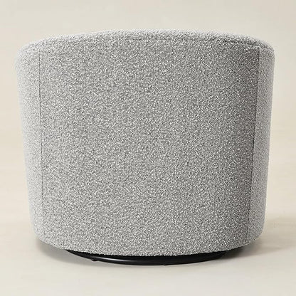 KINWELL Sherpa Swivel Barrel Chair & Round Ball Pillow Set - 34" Wide Modern Boucle Accent Chair with 9” Matching Nordic Decorative Throw Pillow for Living Room and Bedroom(Black White)