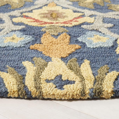 SAFAVIEH Blossom Collection Area Rug - 6' x 8', Navy & Multi, Handmade Wool, Ideal for The Living Room, Bedroom, Dining Room (BLM402A-68)