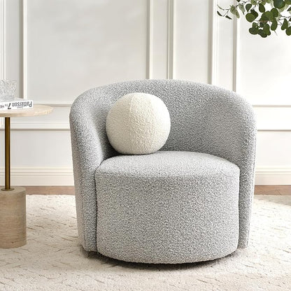 KINWELL Sherpa Swivel Barrel Chair & Round Ball Pillow Set - 34" Wide Modern Boucle Accent Chair with 9” Matching Nordic Decorative Throw Pillow for Living Room and Bedroom(Black White)