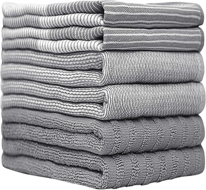 Premium Kitchen Towels 6 Pack Large Cotton Hand Towels Flat Terry Absorbent Tea Towels with Hanging Loop Gray 20x28