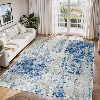 6x9 Area Rugs for Living Room Rug Washable: Abstract Rug for Dining Room Bedroom Carpet Non Slip 6 by 9 Indoor Modern Nursery Home Office Blue Grey White