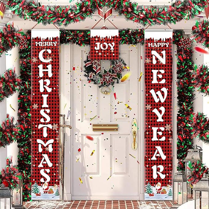 50Ft Christmas Tinsel Garland - Red Green Black Shiny Metallic Twist Decor for Christmas Tree Home Stairs Railing Front Door Mantle Fireplace Indoor Outdoor Holiday Party