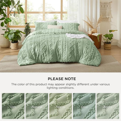 Bedsure Tufted Boho Comforter Set California King - Sage Green Boho Bed Set, GentleSoft™ 3 Pieces Farmhouse Shabby Chic Embroidery Bedding, Gifts for Woman, Soft Jacquard Comforter for All Seasons