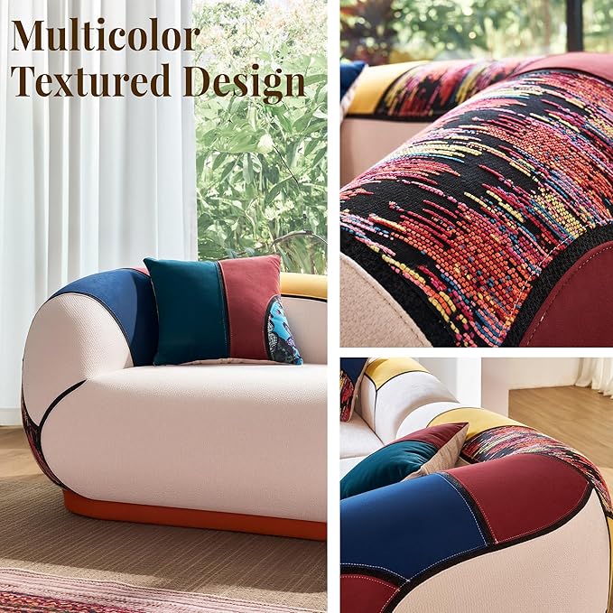 YINIX 102" Oversized Modern Curved Sofa, Minimalist 4-Seat Chenille Couch for Living Room Apartment, Boneless Sectional Floor Lounge Couches with Bohemian Style Pillows, No Assembly