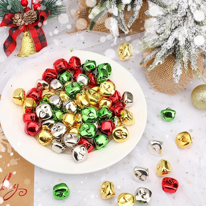 Augshy Jingle Bells for Crafts, 120 Pcs 1 Inch Christmas Jingle Bells, Bulk Sound Craft Bells for Christmas Home Festival Decorations DIY Project