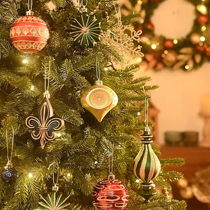 Valery Madelyn Ornaments for Christmas Trees, 60ct Red Green Blue and Gold Shatterproof Christmas Tree Decorations, Luxury Hanging Ball Ornaments Bulk for Xmas Holiday Party Decor