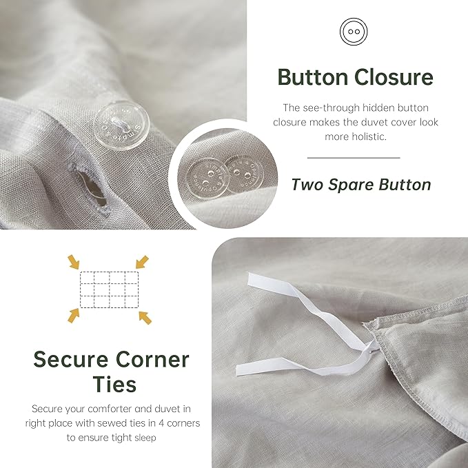 Simple&Opulence 100% Linen Duvet Cover Set, Natural French Flax Light Grey Duvet Cover Twin Size, Breathable Soft Comfy Linen Bedding Comforter Cover with 1 Pillowcase(Light Grey, 68"x86")