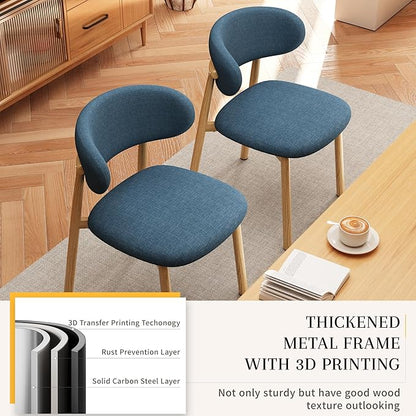 Kitchen Dining Chairs Set of 2 Modern Soft Linen Farmhouse Dining Room Chair with Metal Legs, Blue/Original